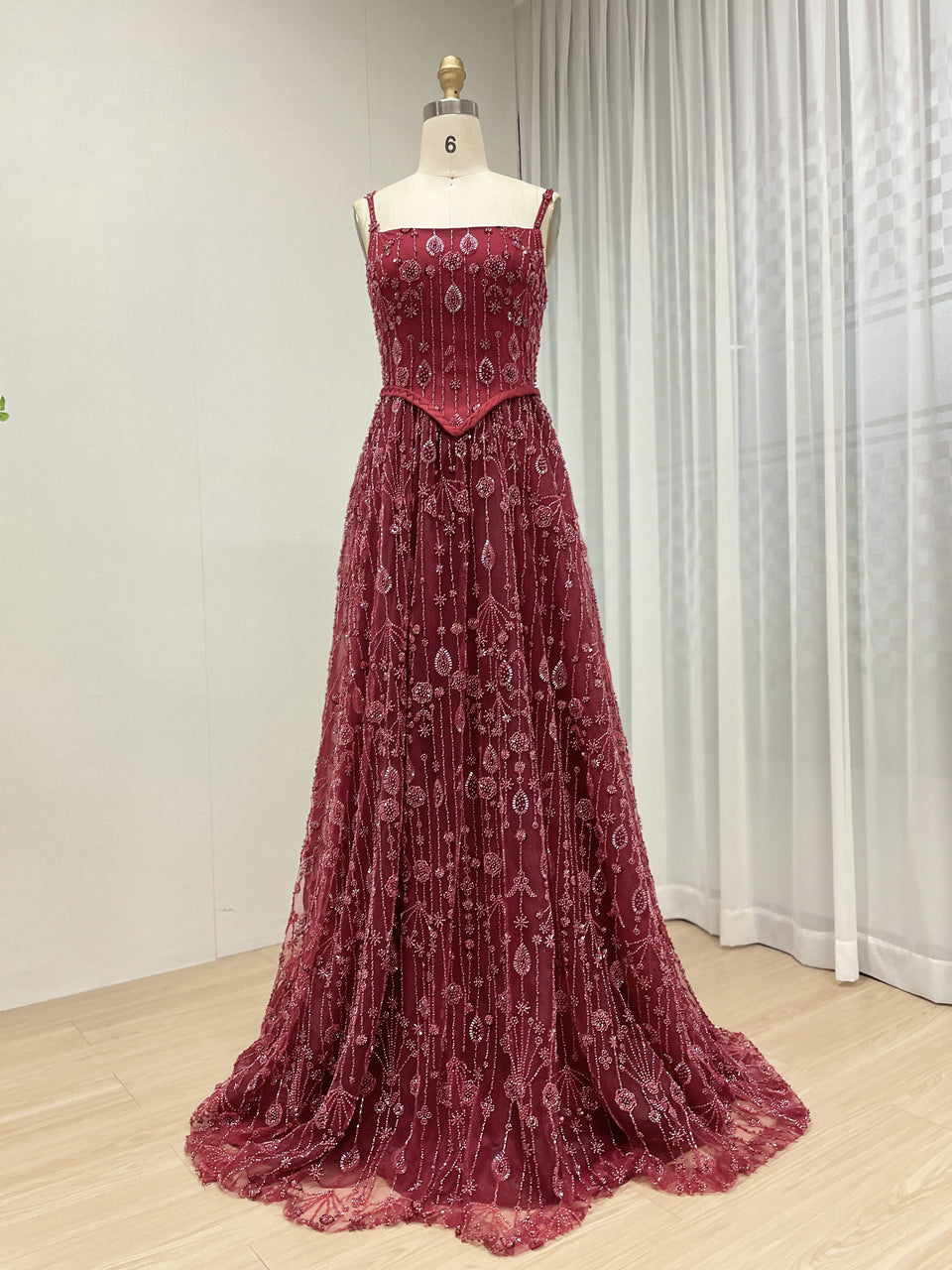 Luxury a Line Spaghetti Strap Evening Gown With Beautiful Exquisite Beaded Suitable for Prom MB40345
