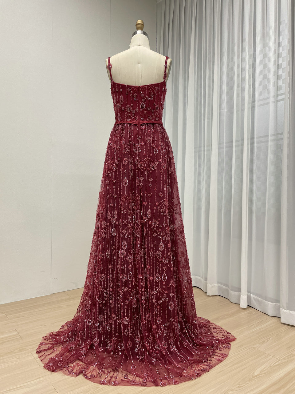 Luxury a Line Spaghetti Strap Evening Gown With Beautiful Exquisite Beaded Suitable for Prom MB40345