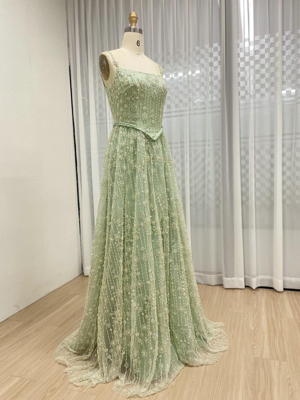 Luxury a Line Spaghetti Strap Evening Gown With Beautiful Exquisite Beaded Suitable for Prom MB40345