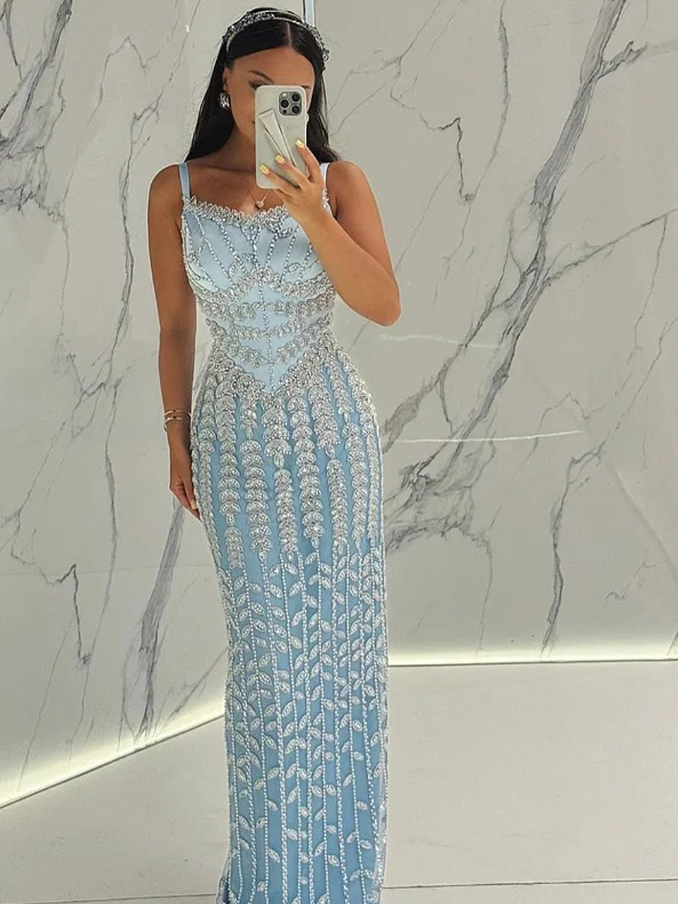 Luxury Graceful Spaghetti Strap High Slit Evening Gown Suitable for Prom MB40346
