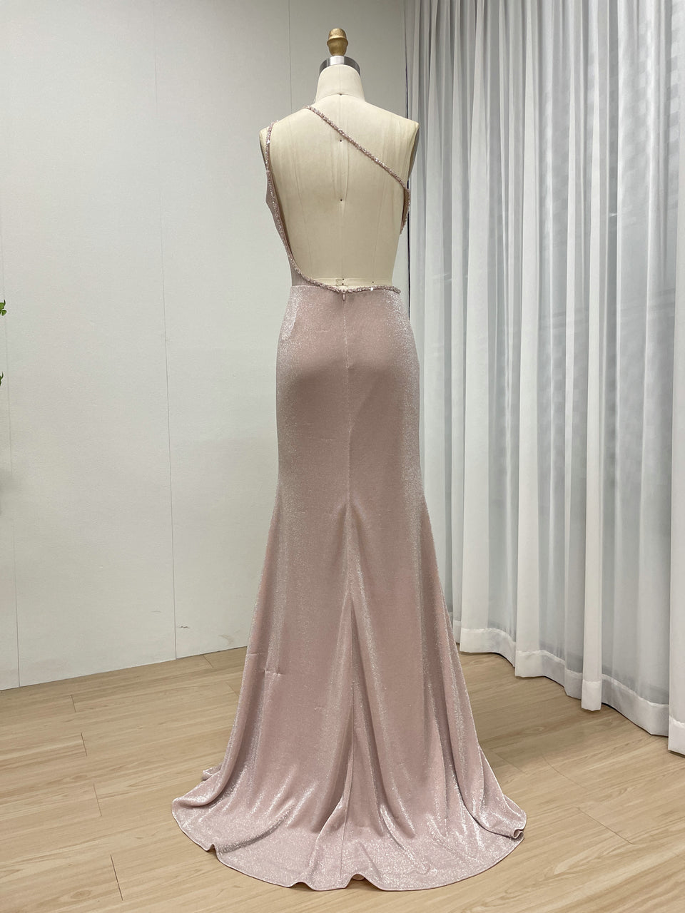 Pink Glamorous High Slit One Shoulder Pleated Mermaid Gown Suitable for Prom MB40349