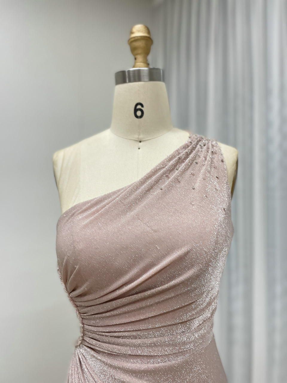 Pink Glamorous High Slit One Shoulder Pleated Mermaid Gown Suitable for Prom MB40349