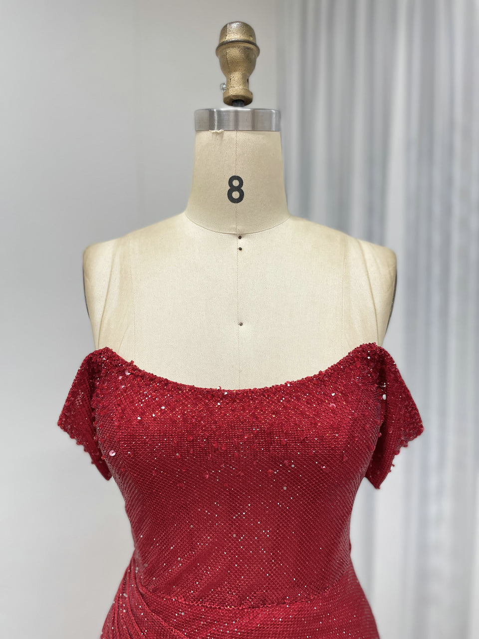 Sexy Hight Slit Pleated Design Elegant Off the Shoulder Evening Gown Suitable for Banquet MB40350
