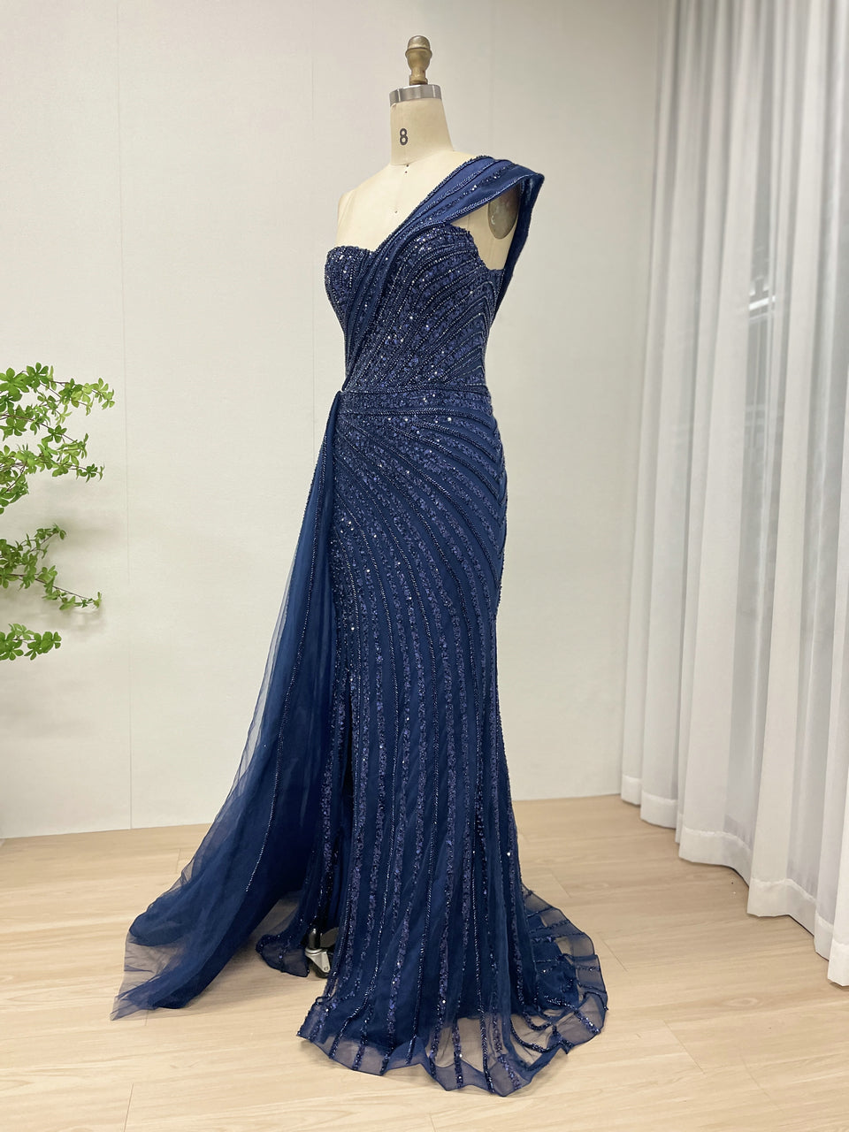 Light Green High Slit Sexy Sleeveless Mermaid Evening Gown With Side Train MB40357