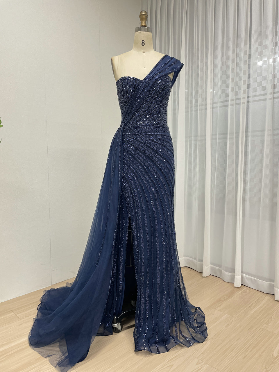 Light Green High Slit Sexy Sleeveless Mermaid Evening Gown With Side Train MB40357