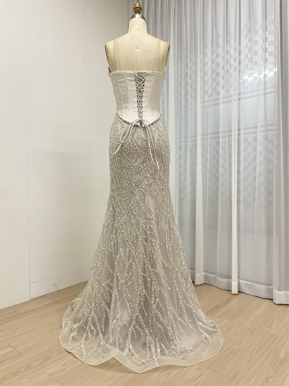 Elegant Champagne Mermaid Wedding Dress Full Beaded Formal Evening Gown MB40362-2