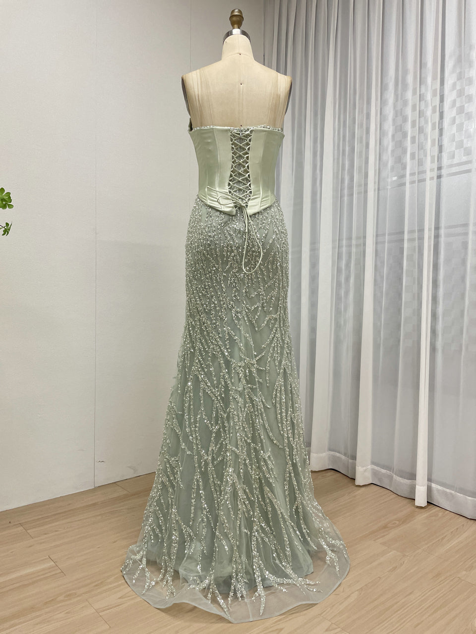 Elegant Champagne Mermaid Wedding Dress Full Beaded Formal Evening Gown MB40362-2