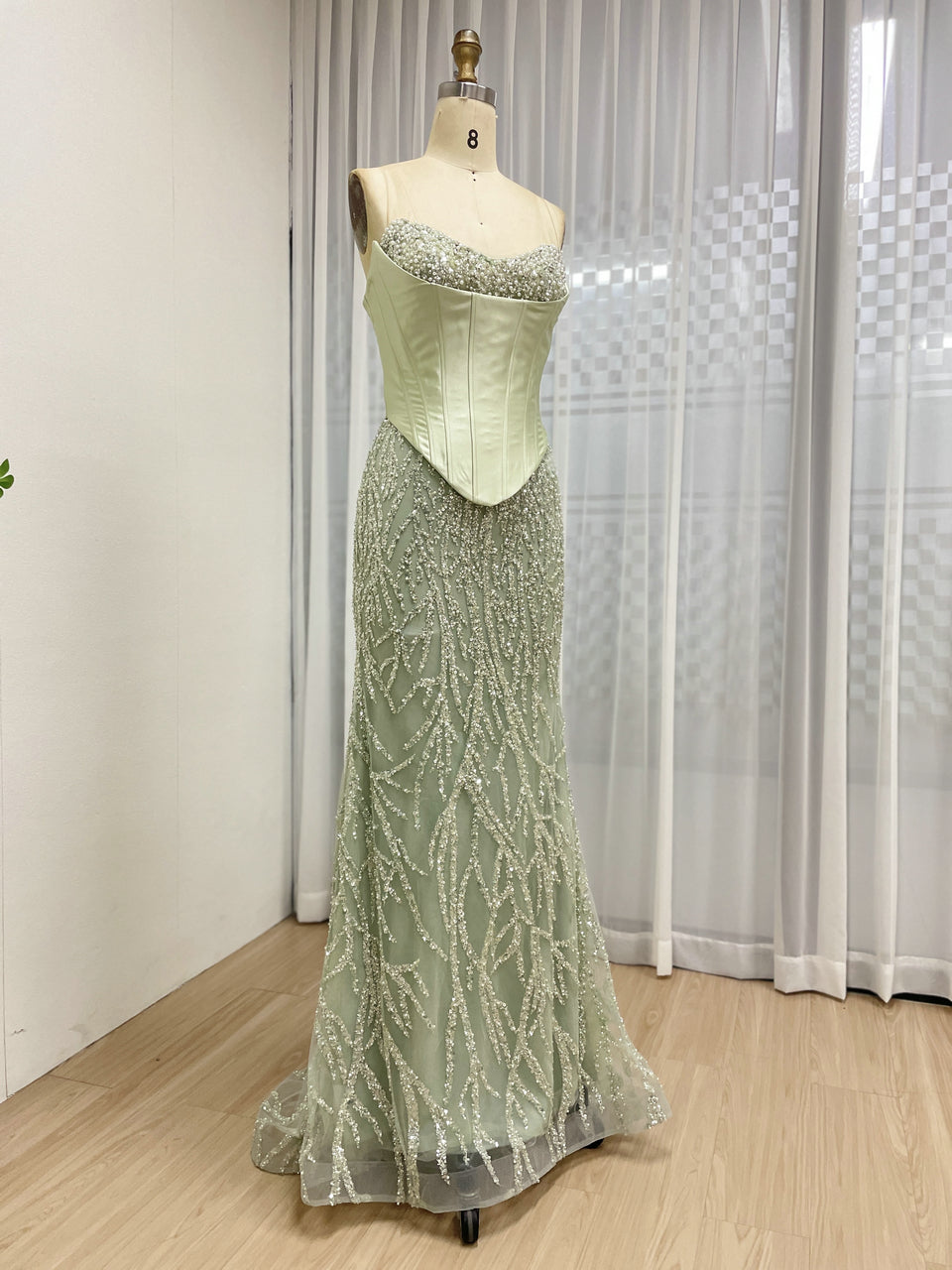 Elegant Champagne Mermaid Wedding Dress Full Beaded Formal Evening Gown MB40362-2