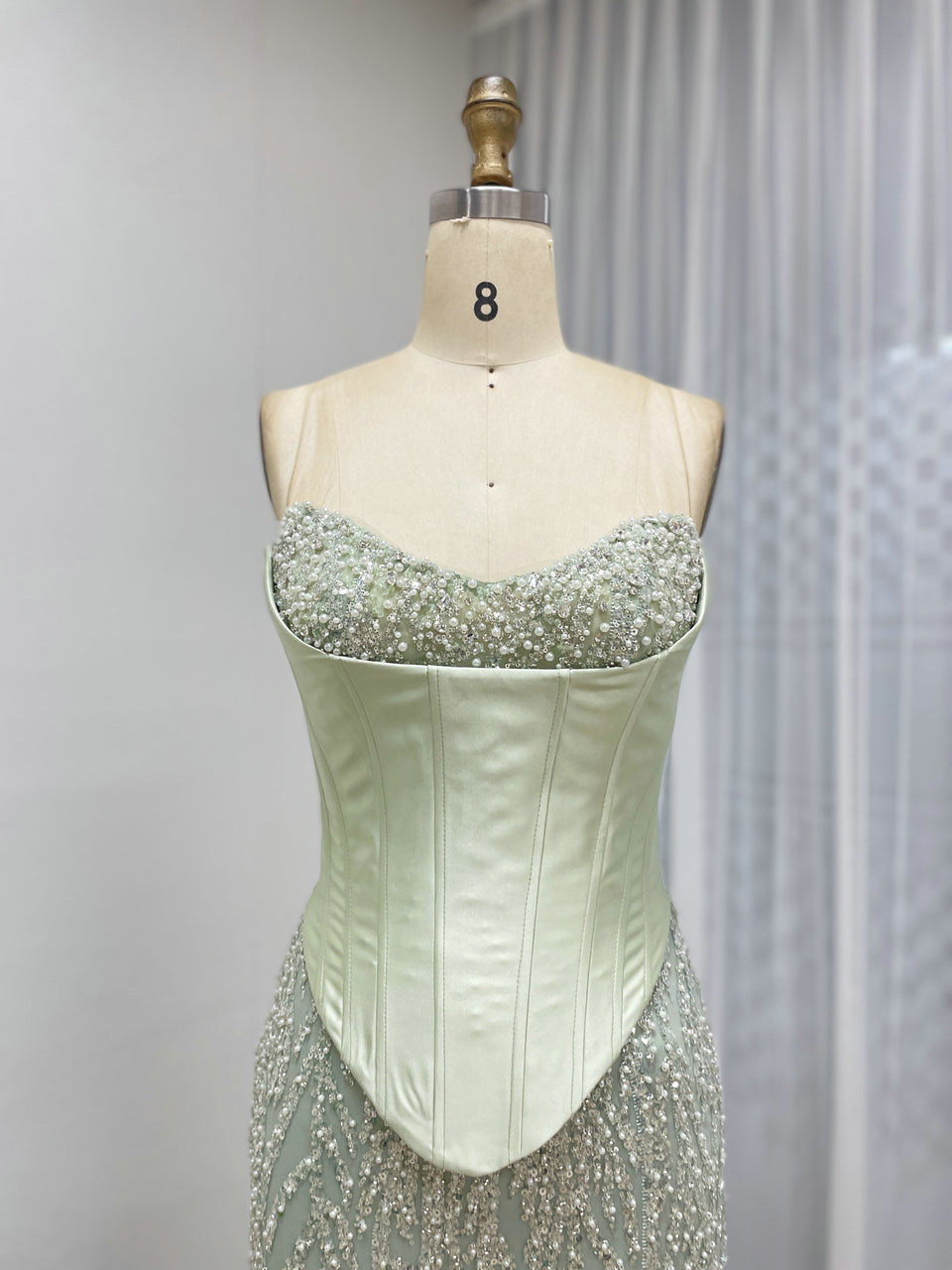 Elegant Champagne Mermaid Wedding Dress Full Beaded Formal Evening Gown MB40362-2