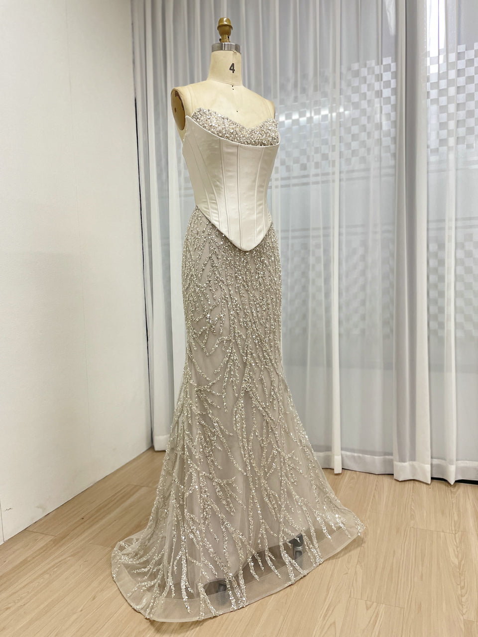 Elegant Champagne Mermaid Wedding Dress Full Beaded Formal Evening Gown MB40362-2