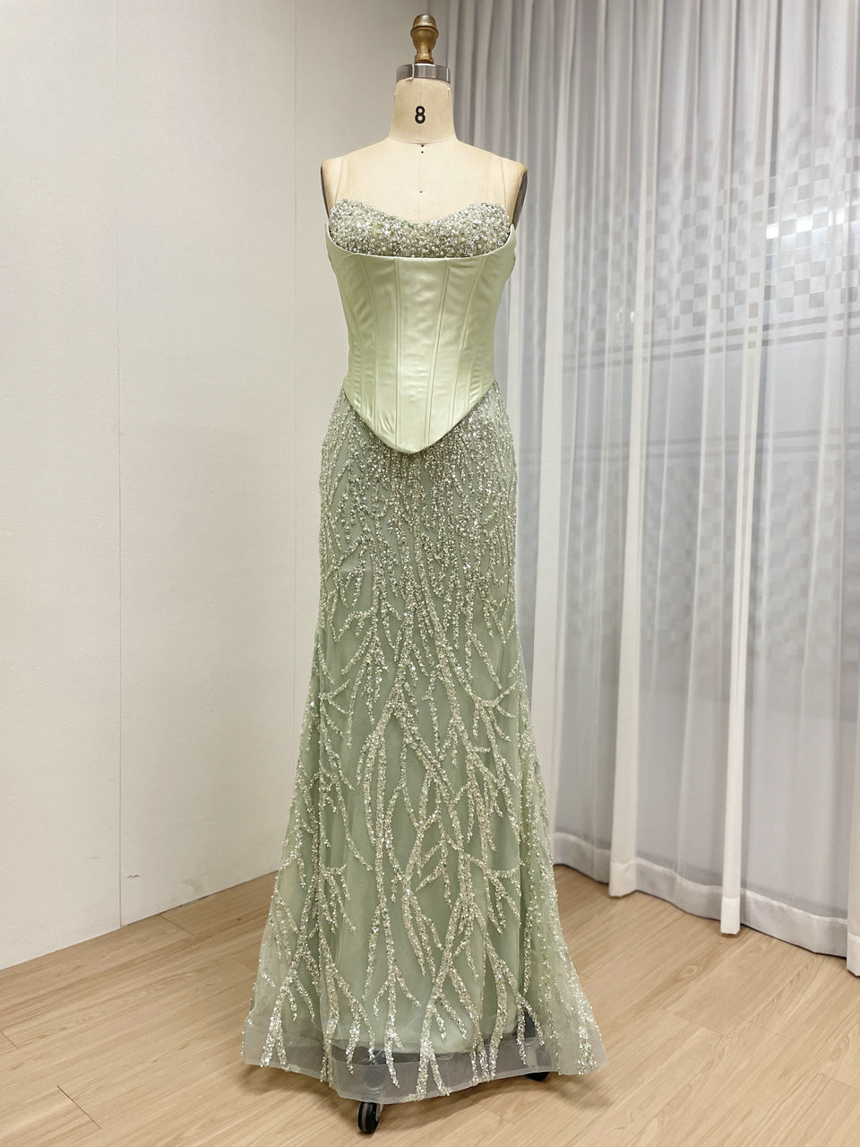 Elegant Champagne Mermaid Wedding Dress Full Beaded Formal Evening Gown MB40362-2