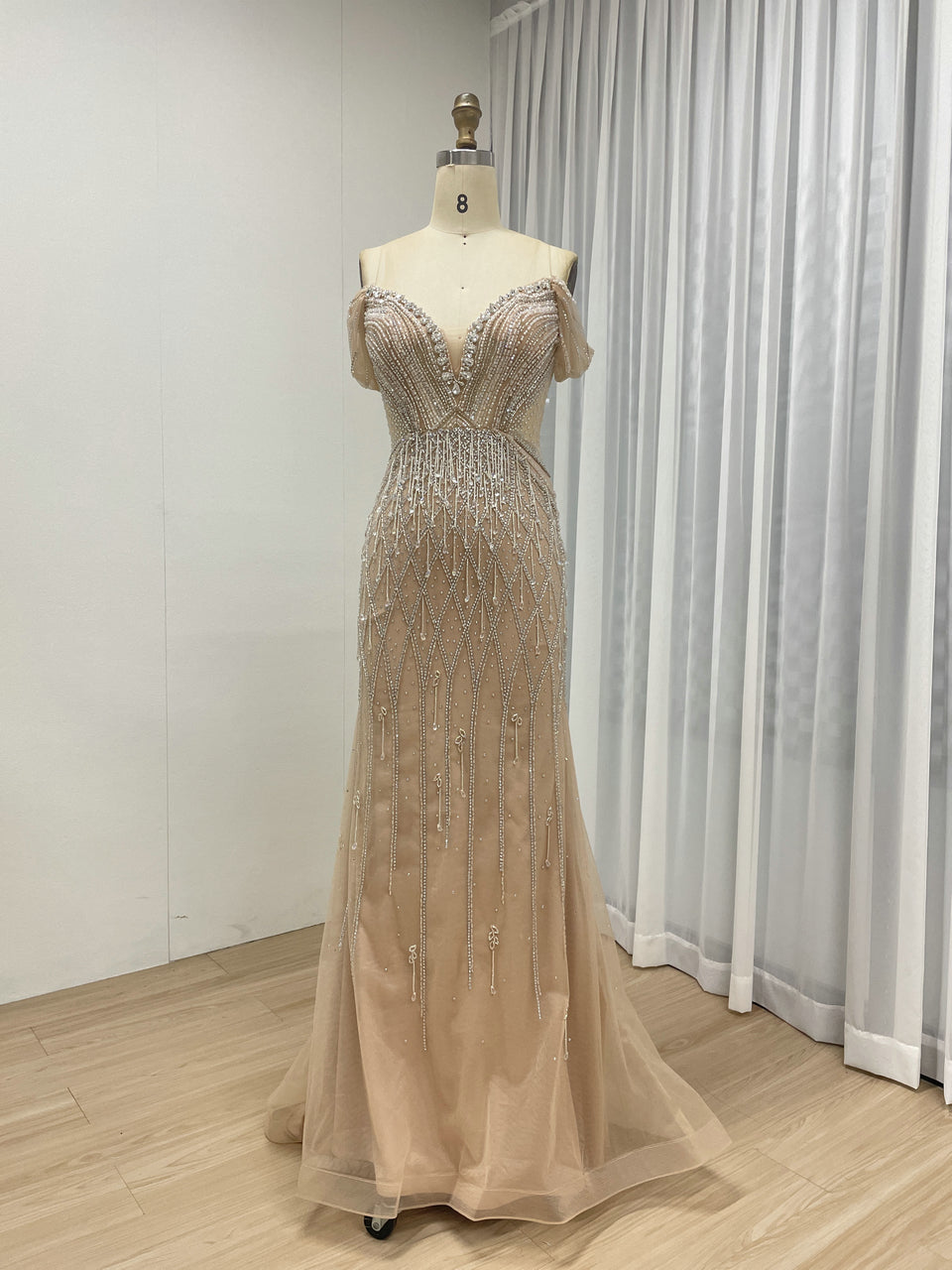 Gorgeous Handmade Beaded Tassels V Neck Mermaid Banquet Evening Dress MB40364