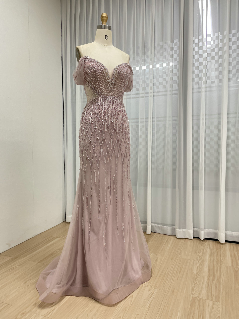 Gorgeous Handmade Beaded Tassels V Neck Mermaid Banquet Evening Dress MB40364