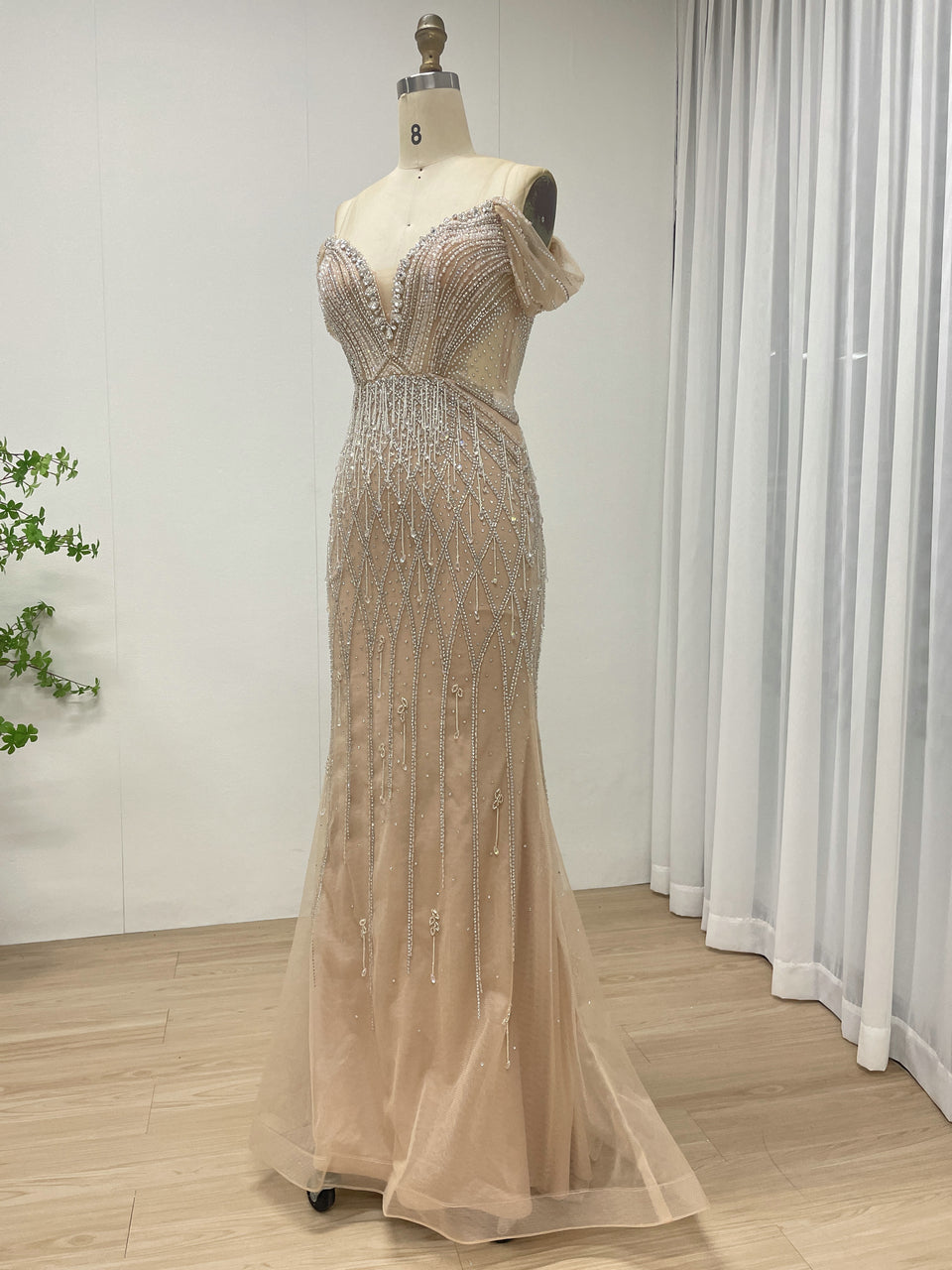 Gorgeous Handmade Beaded Tassels V Neck Mermaid Banquet Evening Dress MB40364