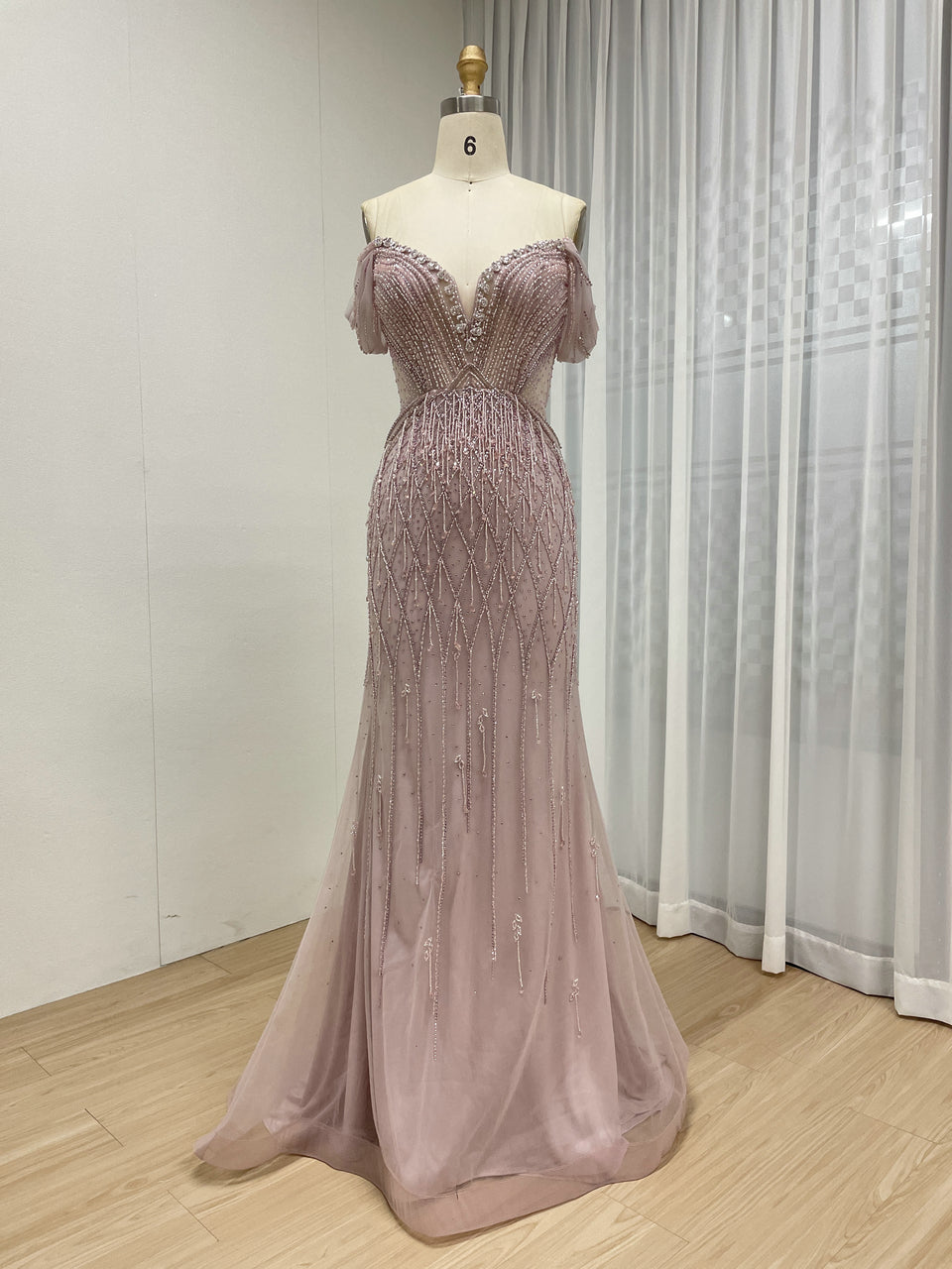 Gorgeous Handmade Beaded Tassels V Neck Mermaid Banquet Evening Dress MB40364