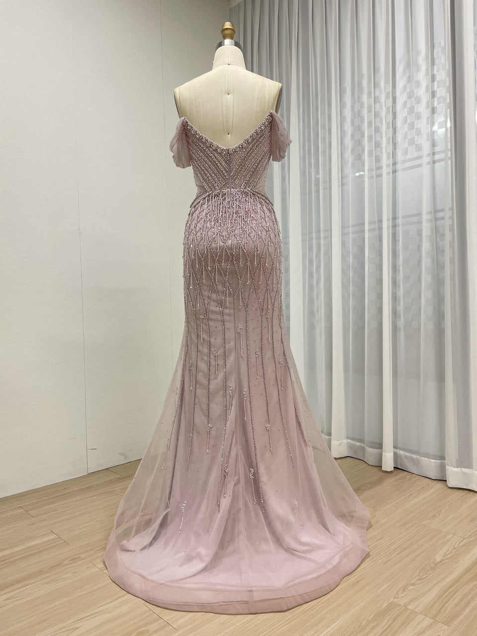 Gorgeous Handmade Beaded Tassels V Neck Mermaid Banquet Evening Dress MB40364