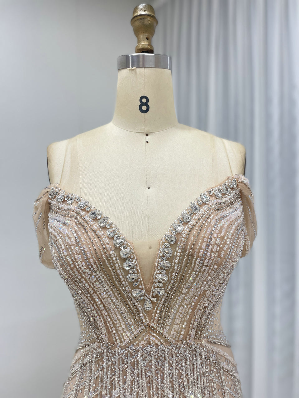 Gorgeous Handmade Beaded Tassels V Neck Mermaid Banquet Evening Dress MB40364