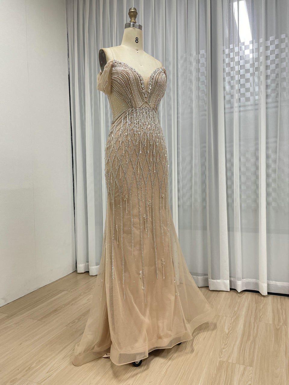 Gorgeous Handmade Beaded Tassels V Neck Mermaid Banquet Evening Dress MB40364