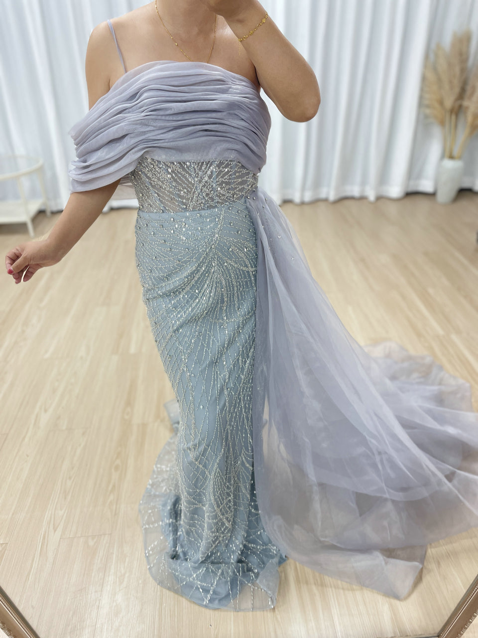 Sexy Spaghetti Strap Mermaid Evening Gown Suitable For Banquet With Side Train MB40373