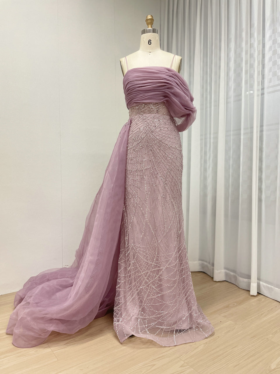 Sexy Spaghetti Strap Mermaid Evening Gown Suitable For Banquet With Side Train MB40373