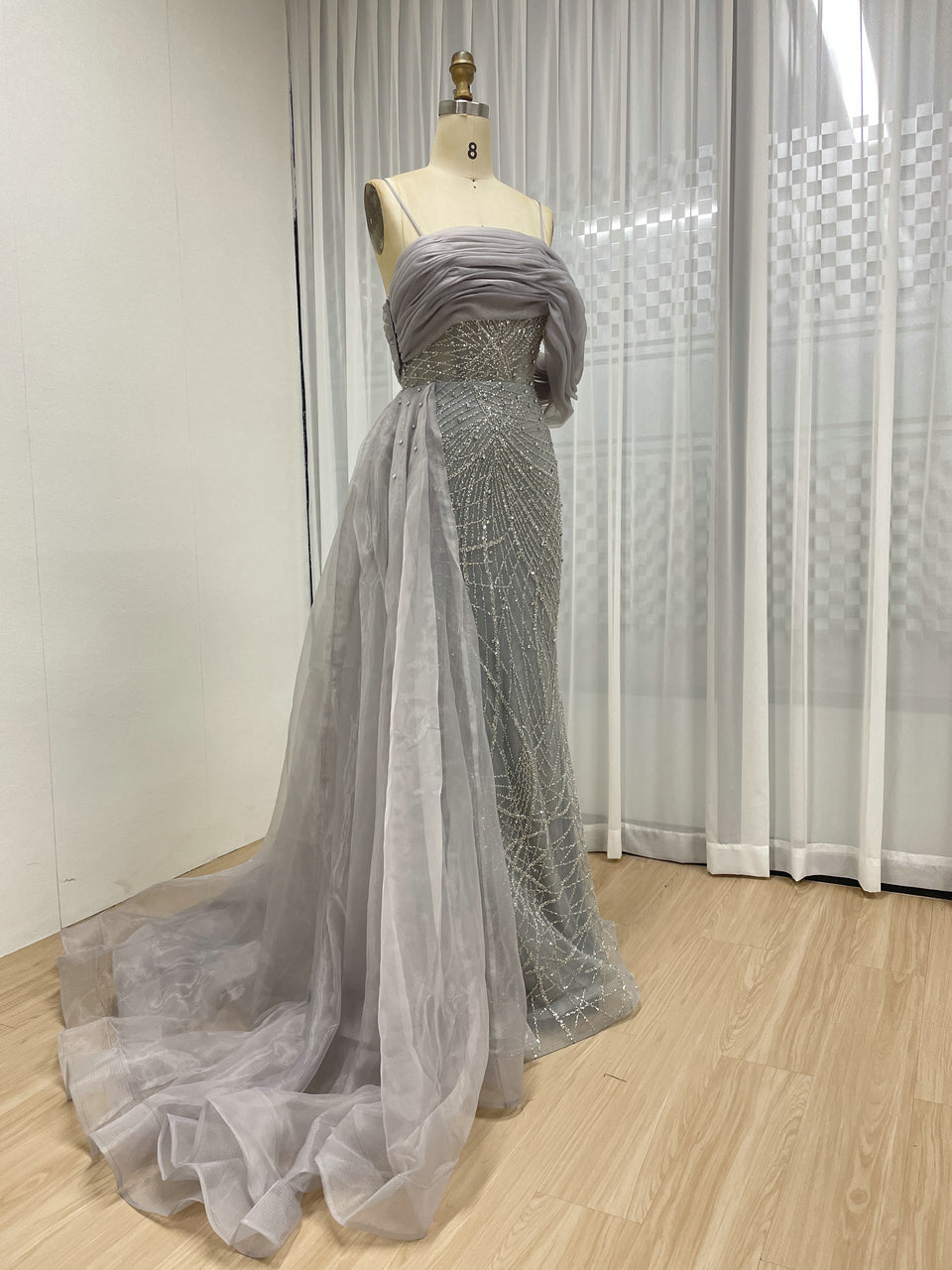 Sexy Spaghetti Strap Mermaid Evening Gown Suitable For Banquet With Side Train MB40373