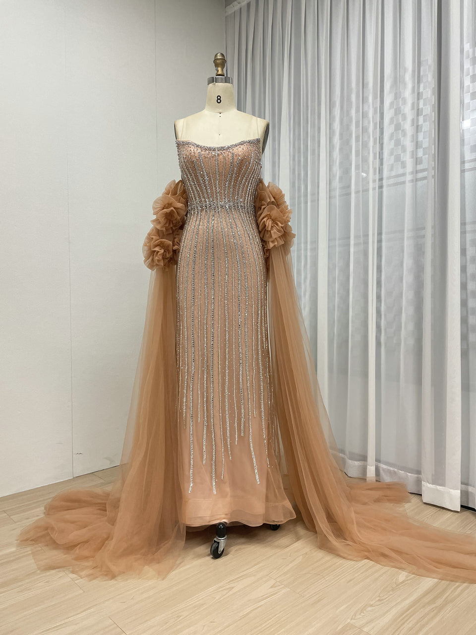 Gorgeous Hand Beading Embroidery Mermaid Evening Gown With Detachable Sleeve MB40374