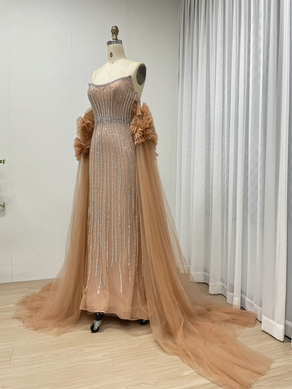 Gorgeous Hand Beading Embroidery Mermaid Evening Gown With Detachable Sleeve MB40374