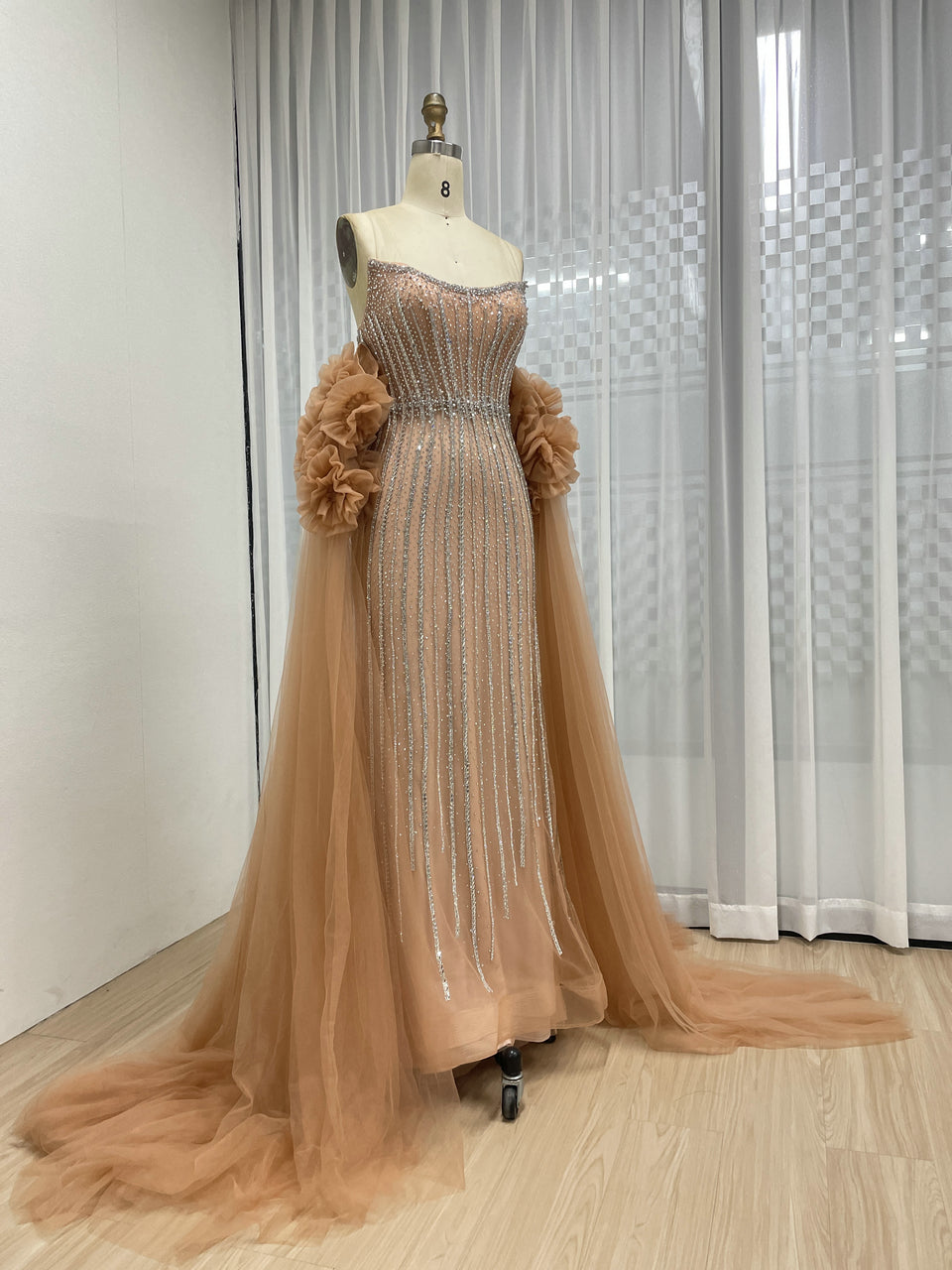 Gorgeous Hand Beading Embroidery Mermaid Evening Gown With Detachable Sleeve MB40374