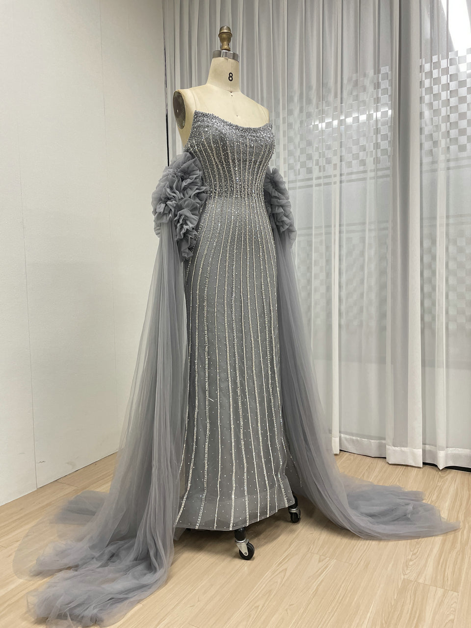 Gorgeous Hand Beading Embroidery Mermaid Evening Gown With Detachable Sleeve MB40374
