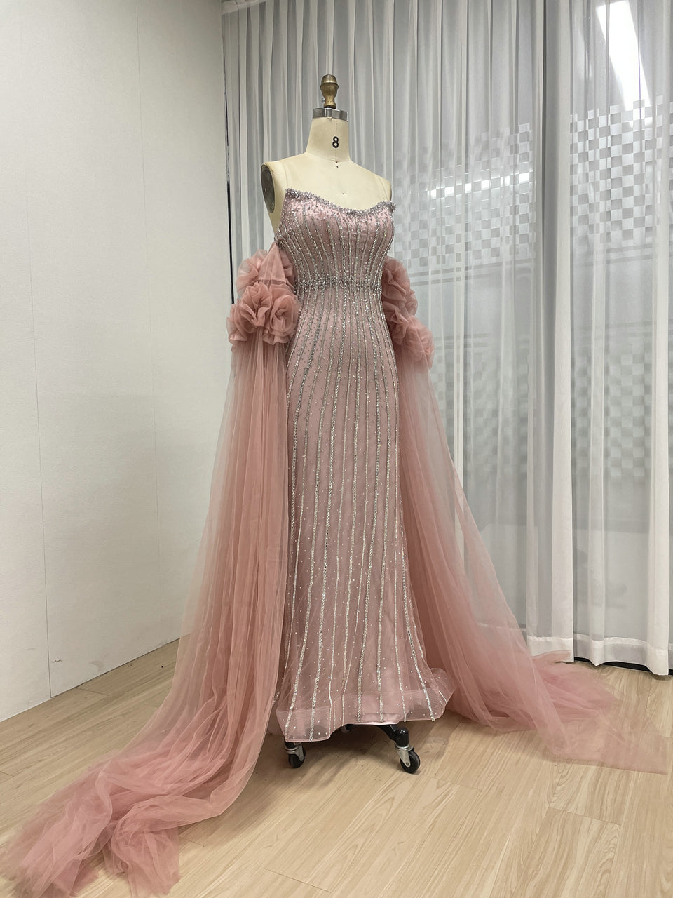 Gorgeous Hand Beading Embroidery Mermaid Evening Gown With Detachable Sleeve MB40374