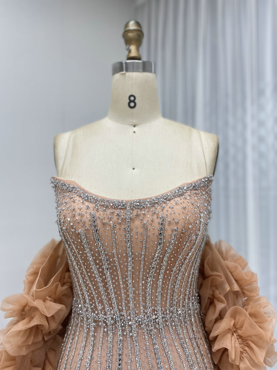Gorgeous Hand Beading Embroidery Mermaid Evening Gown With Detachable Sleeve MB40374