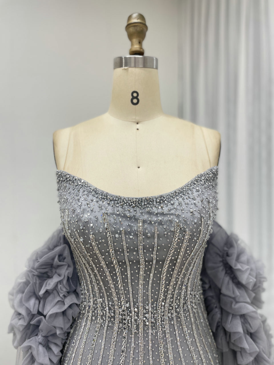 Gorgeous Hand Beading Embroidery Mermaid Evening Gown With Detachable Sleeve MB40374
