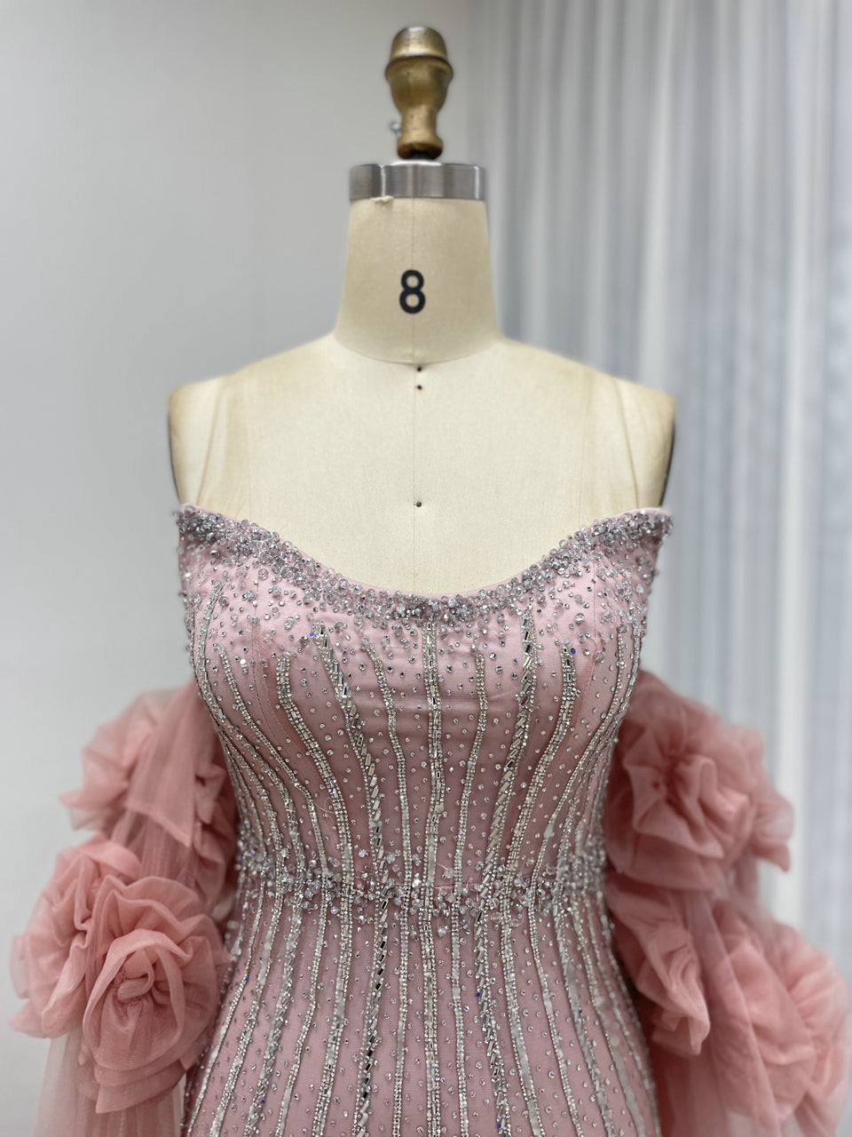 Gorgeous Hand Beading Embroidery Mermaid Evening Gown With Detachable Sleeve MB40374