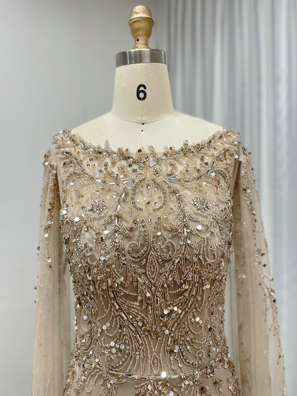 Hot Selling Boat Neck Handmade Beading Cape Long Sleeve Wedding Party Evening Dress MB40386