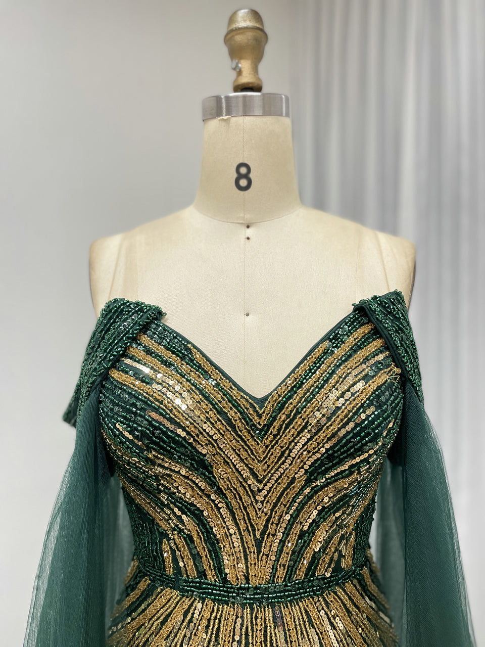 Elegant Off Shoulder Mix Color Beading Royal Blue Cape Sleeve Wedding Party Evening Dress MB40391