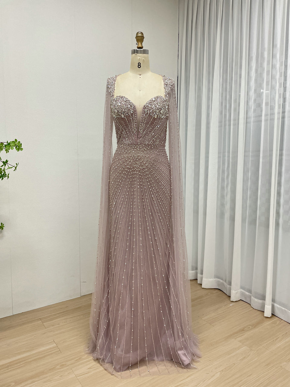 Gorgeous Sweetheart Shoulder Cape Long Sleeve 2025 Crystal Beading Wedding Party Dress MB40393