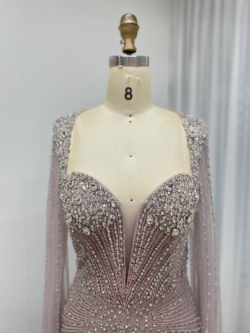 Gorgeous Sweetheart Shoulder Cape Long Sleeve 2025 Crystal Beading Wedding Party Dress MB40393