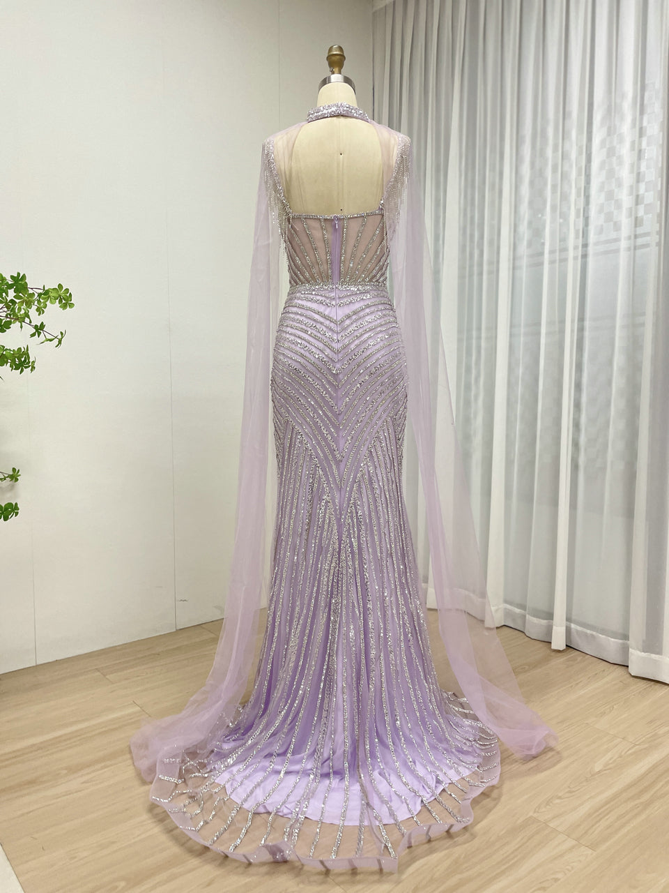 Removable Cape Sleeve Spaghetti Strap Sweetheart Light Blue Mermaid Evening Dress MB40394