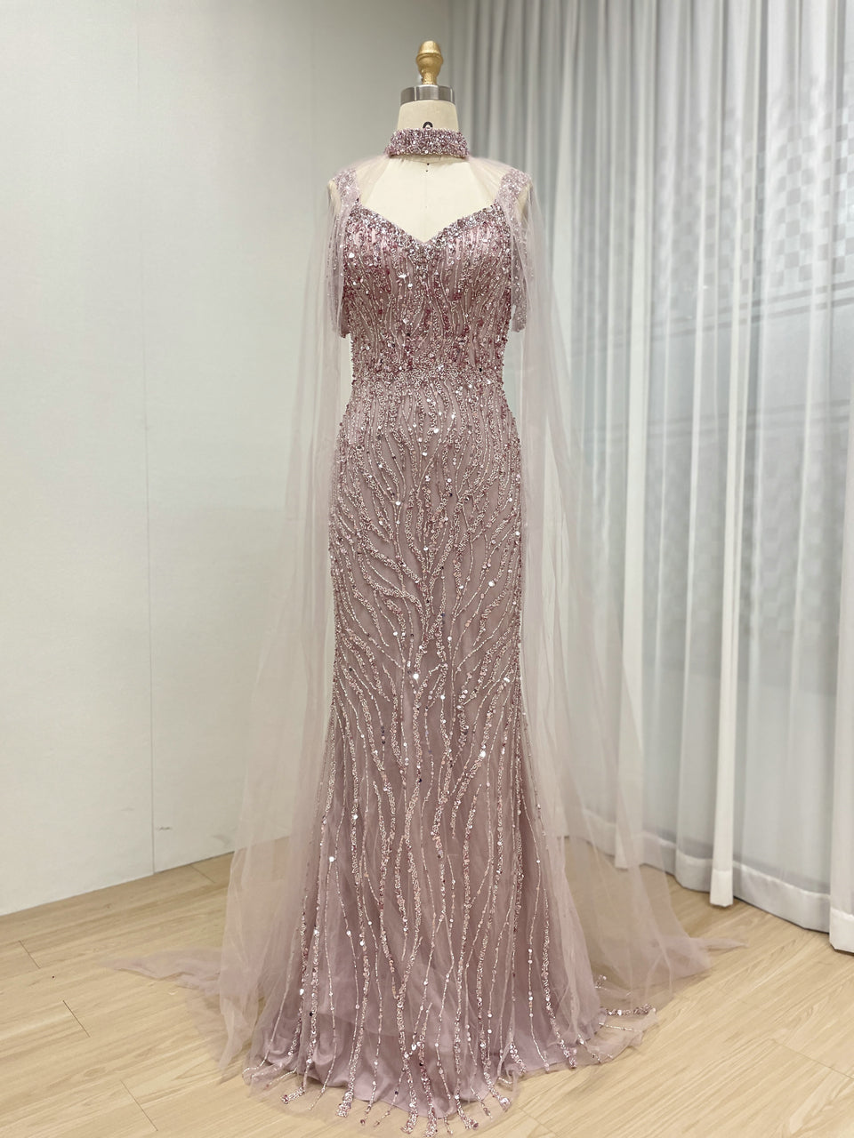 Off Shoulder Couture Handmade Beading Caramel Evening Dress MB40395