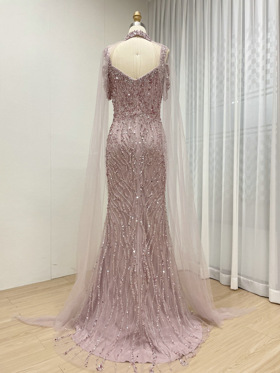 Off Shoulder Couture Handmade Beading Caramel Evening Dress MB40395
