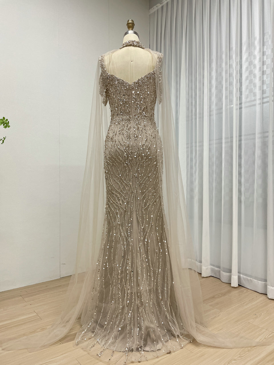 Off Shoulder Couture Handmade Beading Caramel Evening Dress MB40395