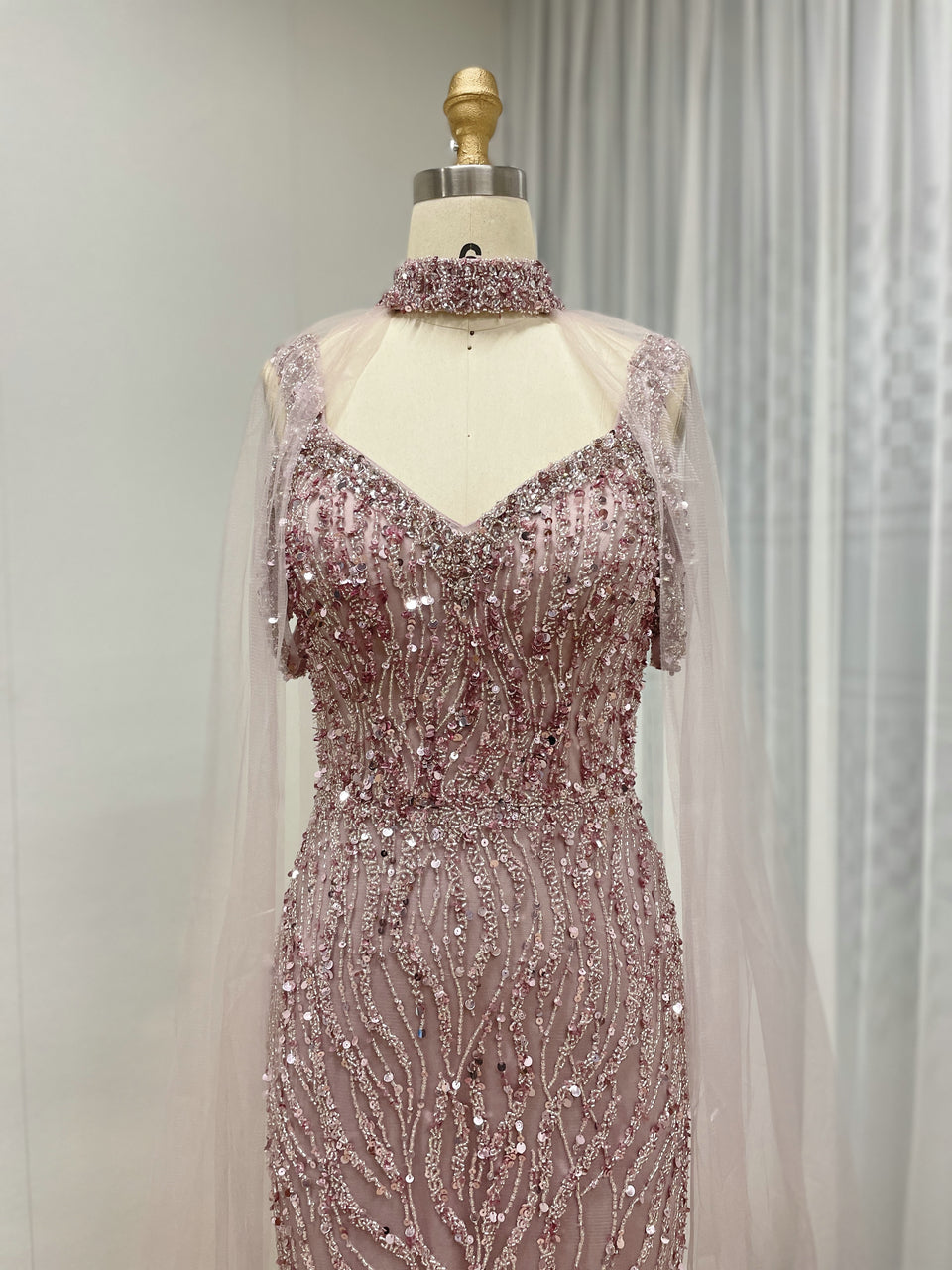 Off Shoulder Couture Handmade Beading Caramel Evening Dress MB40395