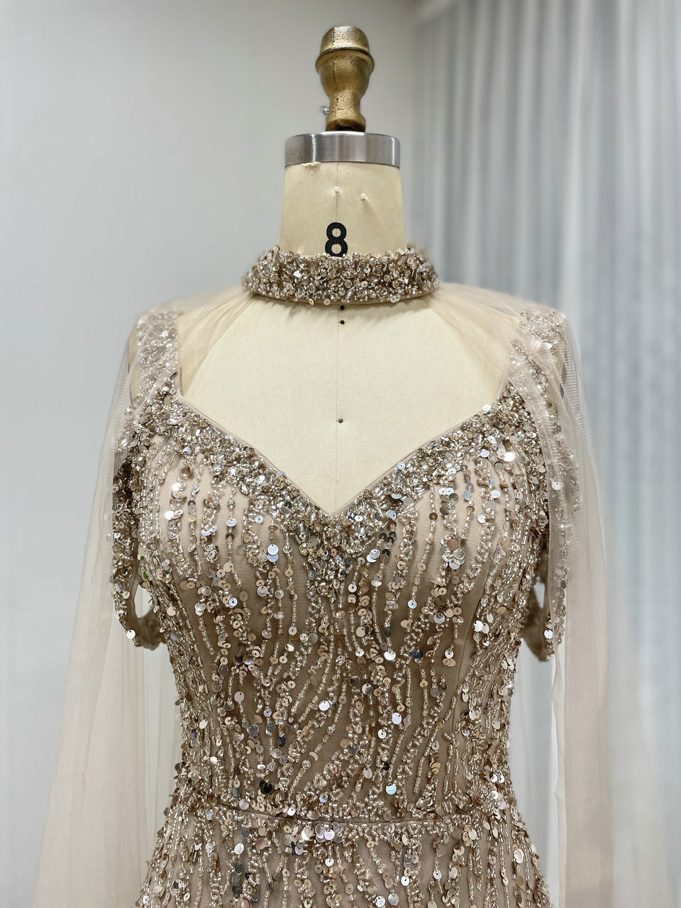 Off Shoulder Couture Handmade Beading Caramel Evening Dress MB40395