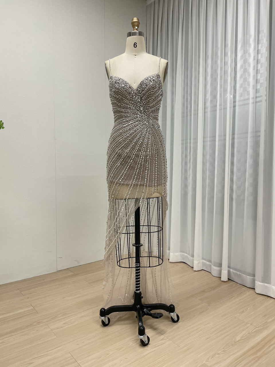 Sexy Sleeveless Sheer Prom Evening Dress Embellished With Intricate Hand Beading Diamond for Party MB40400