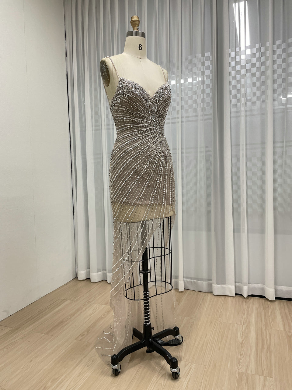Sexy Sleeveless Sheer Prom Evening Dress Embellished With Intricate Hand Beading Diamond for Party MB40400