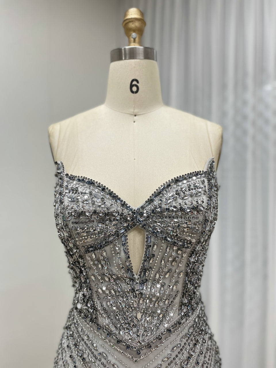 Sophisticated Gray Evening Gown with Beads Ruffle Layers Mermaid Fit MB40404