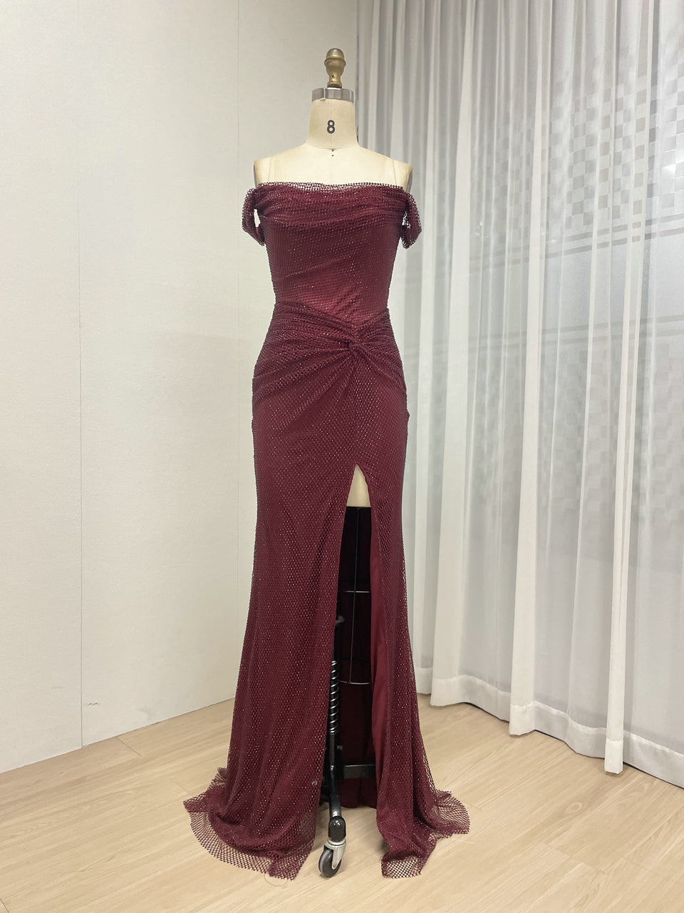 Elegant Off the Shoulder Sexy High Slit Prom Evening Gown for Birthday Wedding Graduation Parties MB40410-2