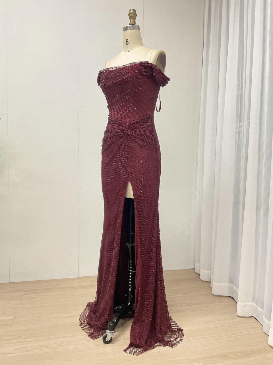 Elegant Off the Shoulder Sexy High Slit Prom Evening Gown for Birthday Wedding Graduation Parties MB40410-2