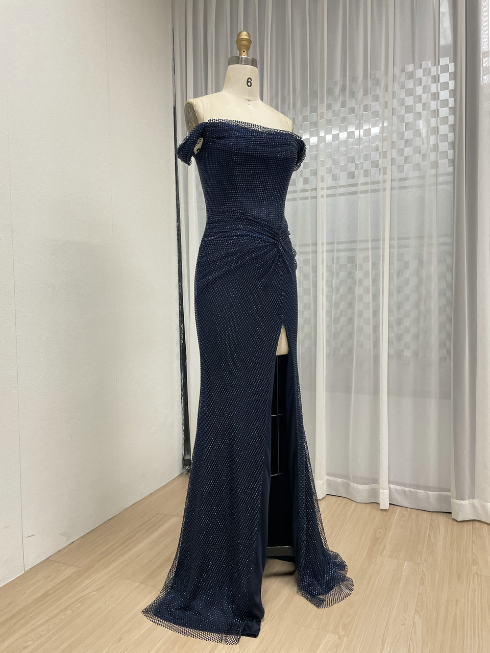 Elegant Off the Shoulder Sexy High Slit Prom Evening Gown for Birthday Wedding Graduation Parties MB40410-2