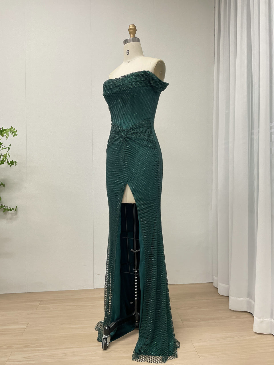 Elegant Off the Shoulder Sexy High Slit Prom Evening Gown for Birthday Wedding Graduation Parties MB40410-2